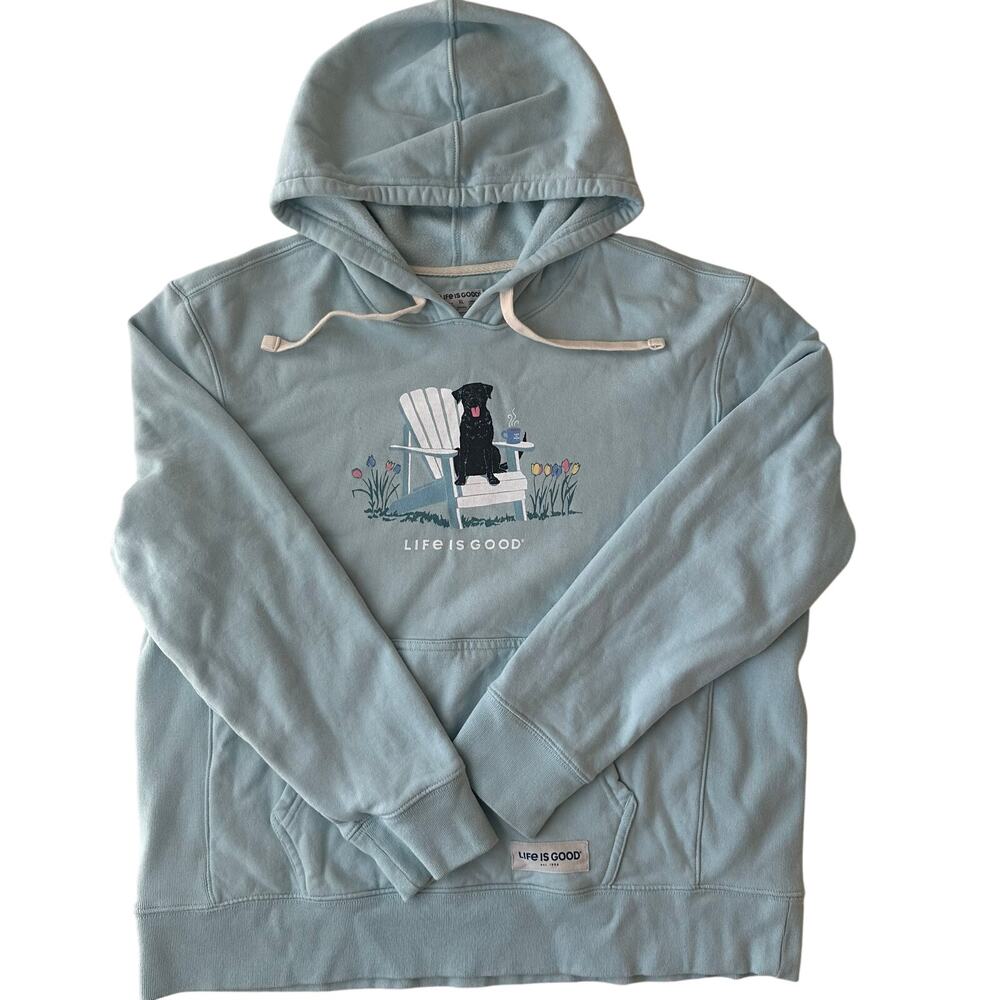 Life is Good Women’s Blue Black Labrador Retriever Anirondeck XL Hoodie Fleece